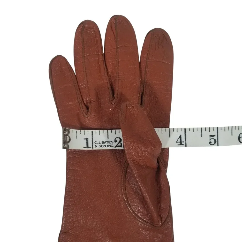Vintage Leather Driving Gloves Soft Amber Kid Wrist Length Size 7